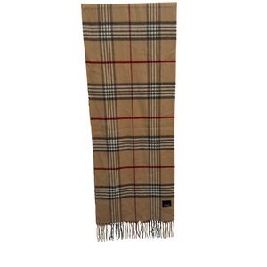 Lord & Taylor Scarf Tan Plaid Check Made in Germany Fringed Winter Wrap Shawl